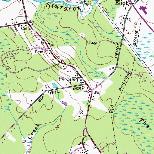 Topographic Map of Hill Cemetery, ME