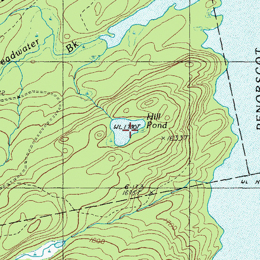 Topographic Map of Hill Pond, ME