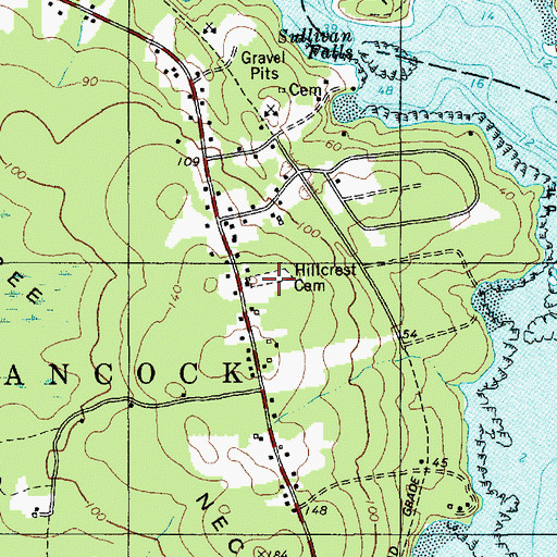 Topographic Map of Hillcrest Cemetery, ME