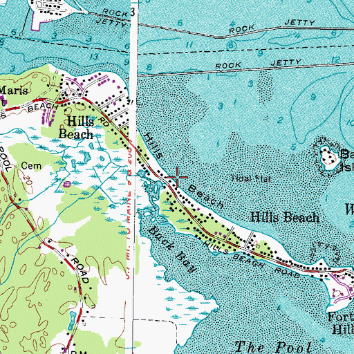 Topographic Map of Hills Beach, ME