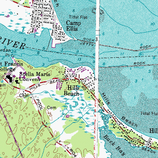 Topographic Map of Hills Beach, ME