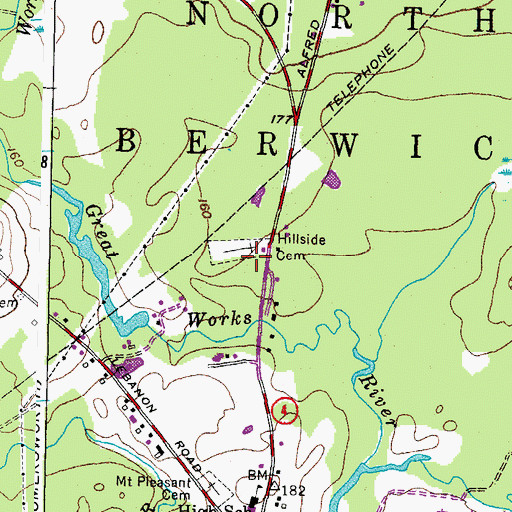 Topographic Map of Hillside Cemetery, ME