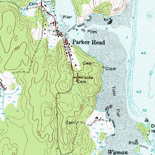 Topographic Map of Hillside Cemetery, ME