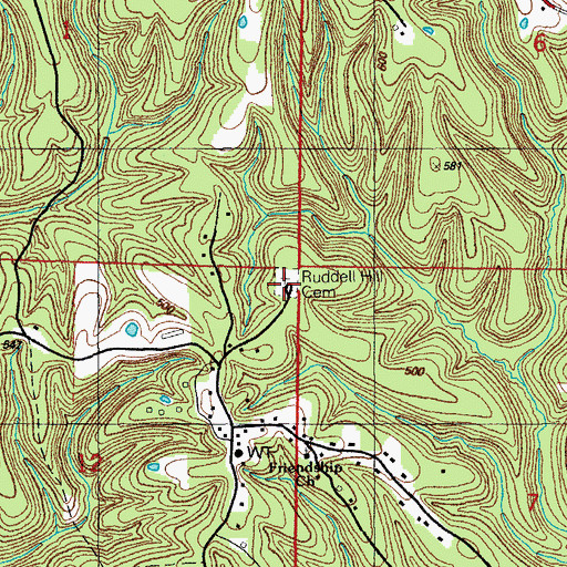 Topographic Map of Ruddell Hill Cemetery, AR