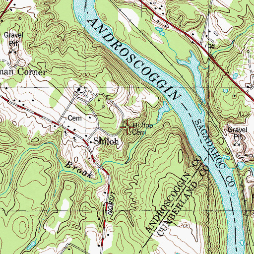 Topographic Map of Hilltop Cemetery, ME
