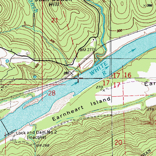 Topographic Map of Earnhearts Ferry (historical), AR