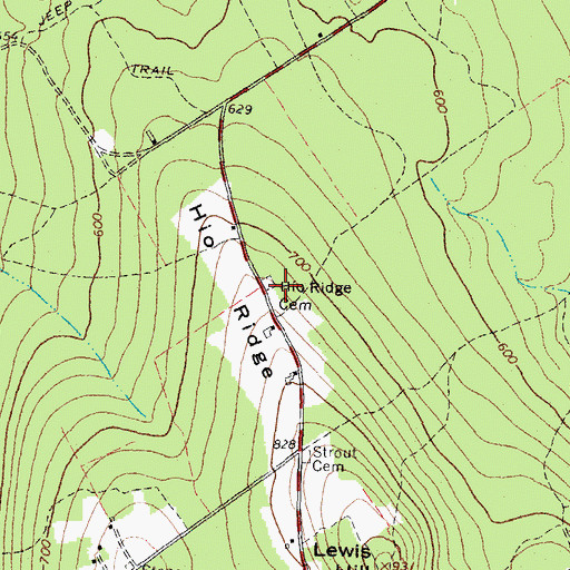 Topographic Map of Hio Ridge Cemetery, ME