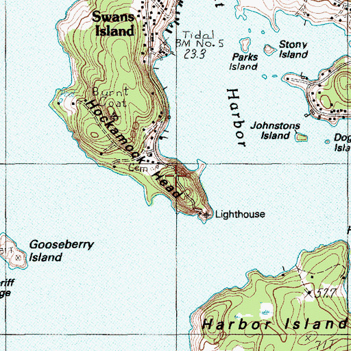 Topographic Map of Hockamock Head, ME