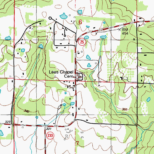 Topographic Map of Lees Chapel Cemetery, AR