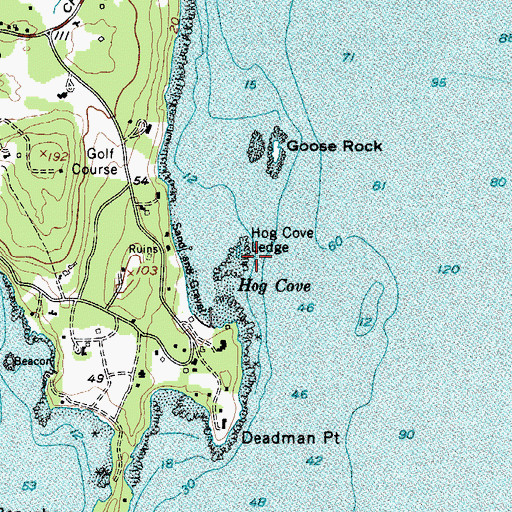 Topographic Map of Hog Cove Ledge, ME