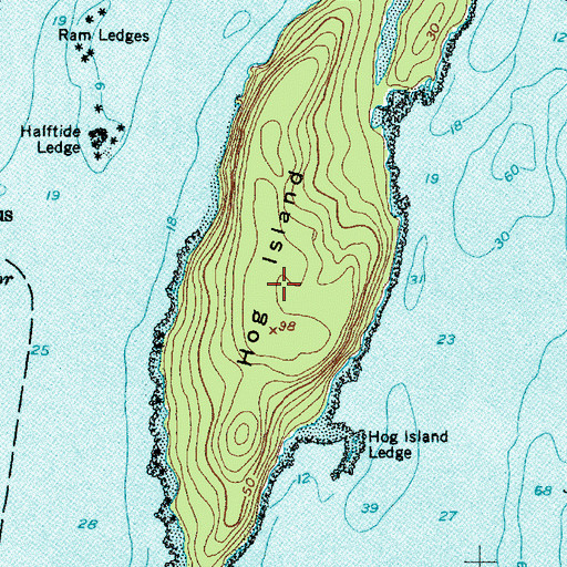 Topographic Map of Hog Island, ME