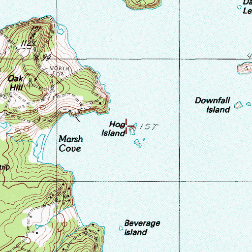 Topographic Map of Hog Island, ME
