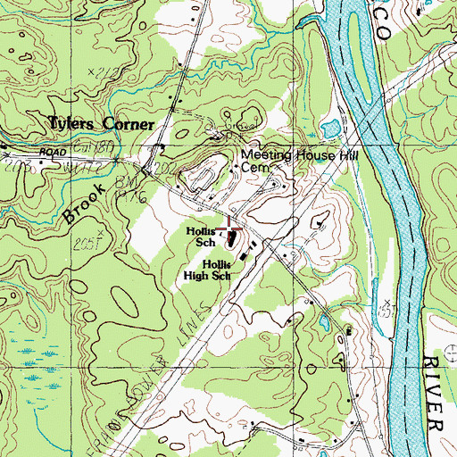 Topographic Map of Hollis High School, ME