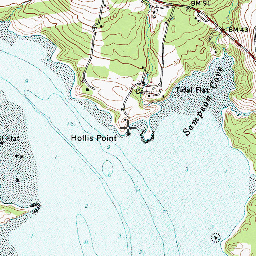 Topographic Map of Hollis Point, ME