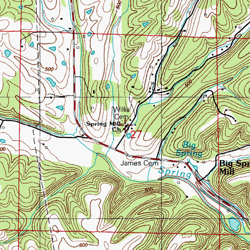 Topographic Map of Spring Mill Church, AR