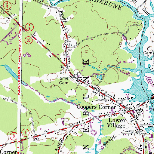 Topographic Map of Home Cemetery, ME