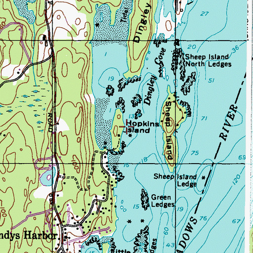 Topographic Map of Hopkins Island, ME