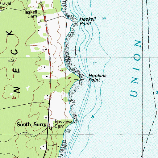 Topographic Map of Hopkins Point, ME