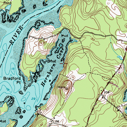 Topographic Map of Hornbarn Cove, ME