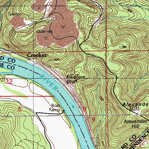 Topographic Map of Painters Bluff, AR
