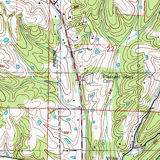 Topographic Map of Pleasant Valley Cemetery, AR