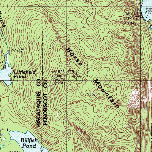 Topographic Map of Horse Mountain, ME