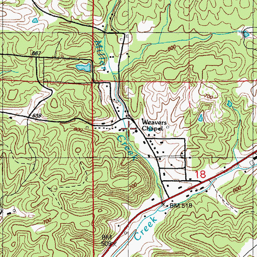 Topographic Map of Weavers Chapel, AR