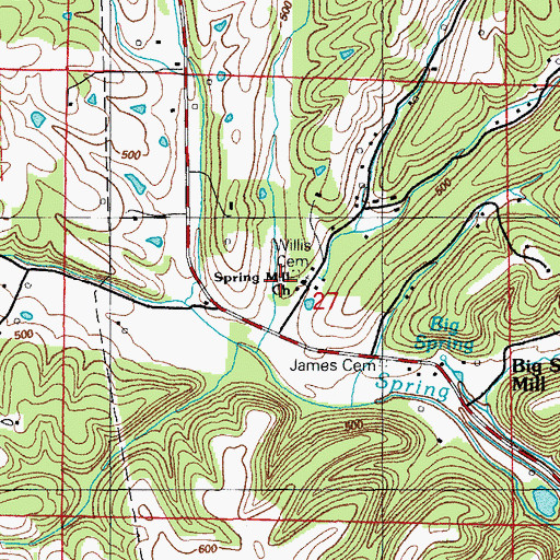 Topographic Map of Willis Cemetery, AR