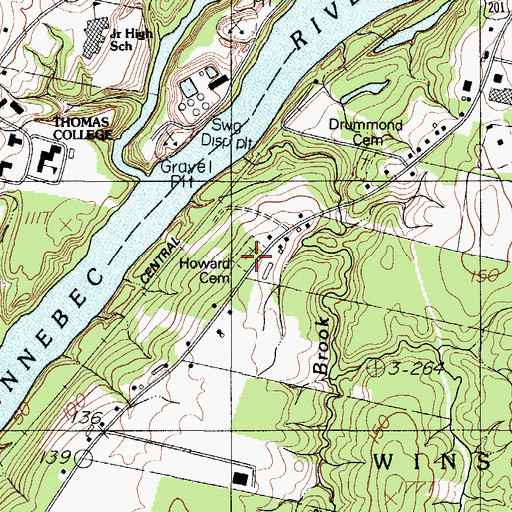 Topographic Map of Howard Cemetery, ME