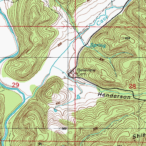 Topographic Map of Belleview Cemetery, AR