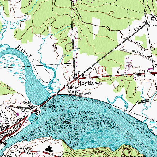 Topographic Map of Hoyttown, ME