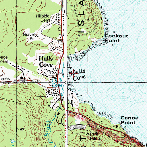 Topographic Map of Hulls Cove, ME