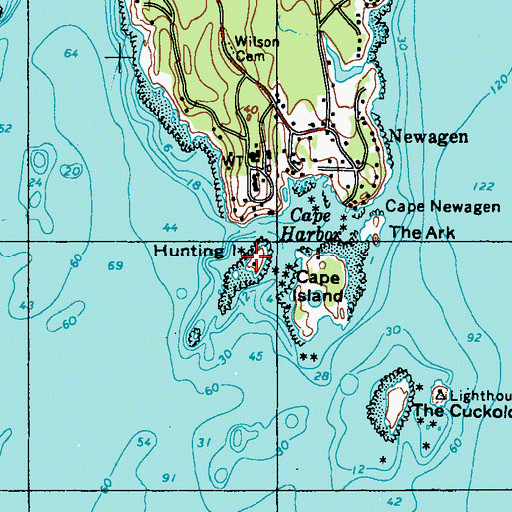Topographic Map of Hunting Island, ME