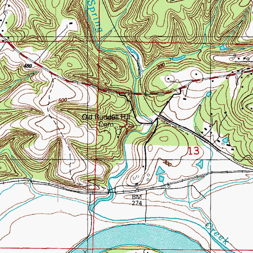 Topographic Map of Old Ruddell Hill Cemetery, AR
