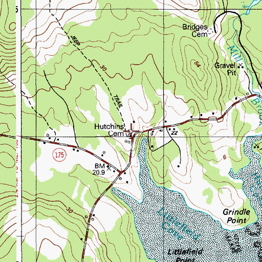 Topographic Map of Hutchins Cemetery, ME