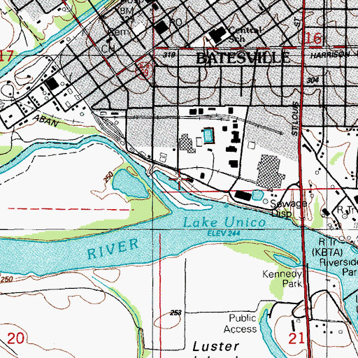 Topographic Map of Batesville Water Carnival Stadium, AR