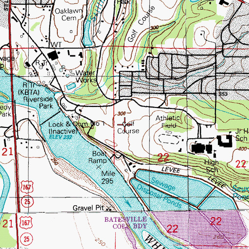 Topographic Map of Southerland Park Golf Course, AR