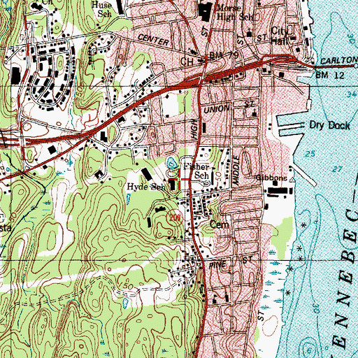 Topographic Map of Hyde School, ME