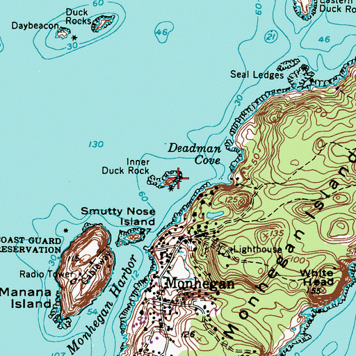 Topographic Map of Inner Duck Rock, ME