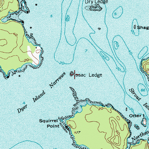 Topographic Map of Isaac Ledge, ME