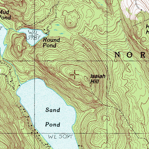 Topographic Map of Isaiah Hill, ME