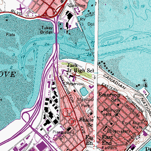 Topographic Map of Jack Junior High School, ME