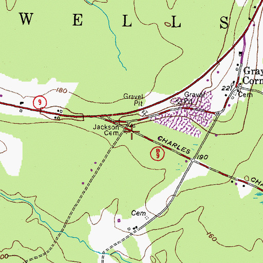Topographic Map of Jackson Cemetery, ME