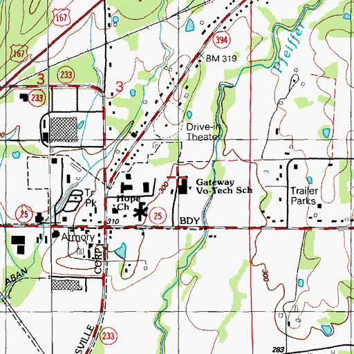 Topographic Map of Gateway Vocational-Technical School, AR