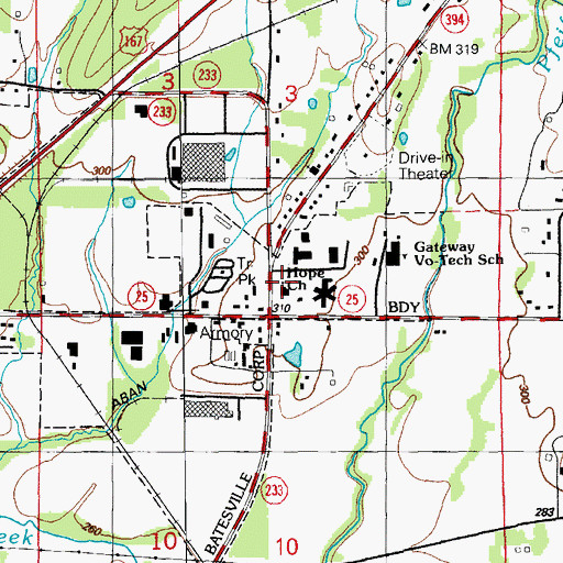 Topographic Map of Hope Lutheran Church, AR