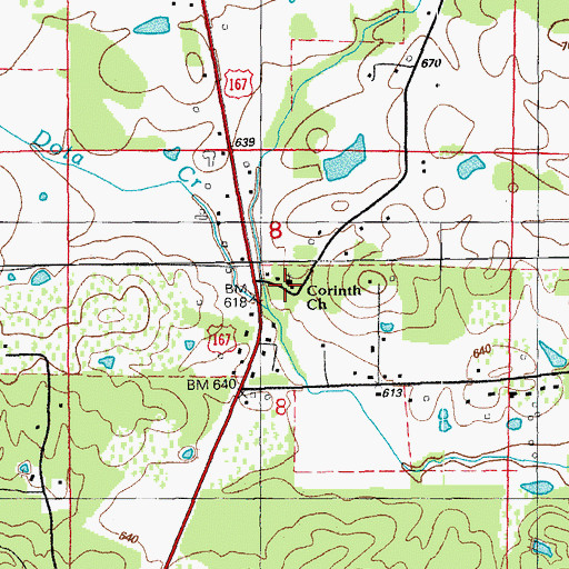 Topographic Map of Corinth Church of God, AR
