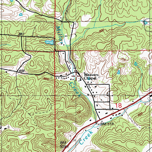 Topographic Map of Weaver's Cemetery, AR