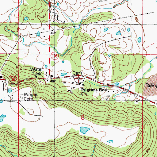 Topographic Map of Pilgrims Rest Cemetery, AR