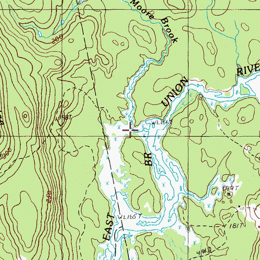Topographic Map of Joe Moore Brook, ME