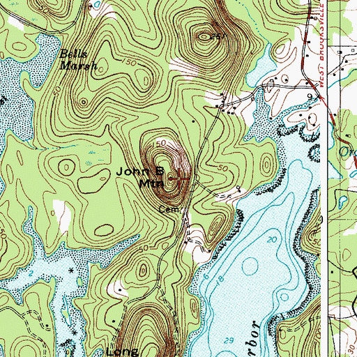 Topographic Map of John B Mountain, ME